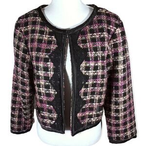 CHARLOTTE RUSSE BLACK, PINK, & WHITE TWEED CROP JACKET SZ. EST.M EUC